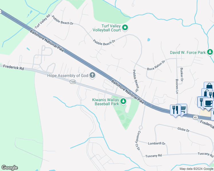 map of restaurants, bars, coffee shops, grocery stores, and more near 10526 Old Ellicott Circle in Ellicott City