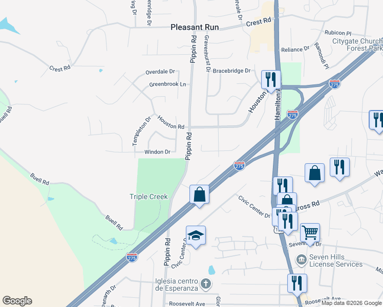 map of restaurants, bars, coffee shops, grocery stores, and more near 11256 Pippin Road in Cincinnati