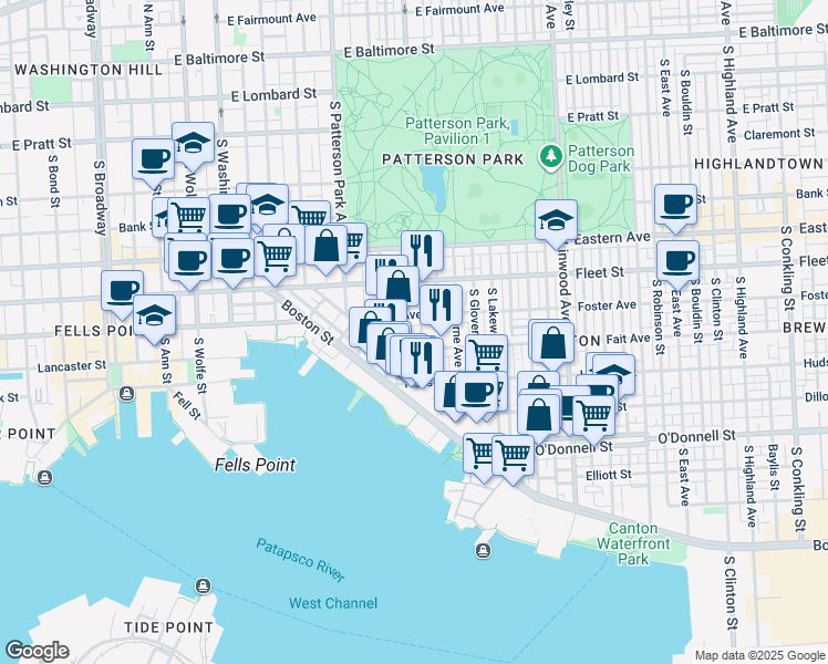 map of restaurants, bars, coffee shops, grocery stores, and more near 712 South Milton Avenue in Baltimore