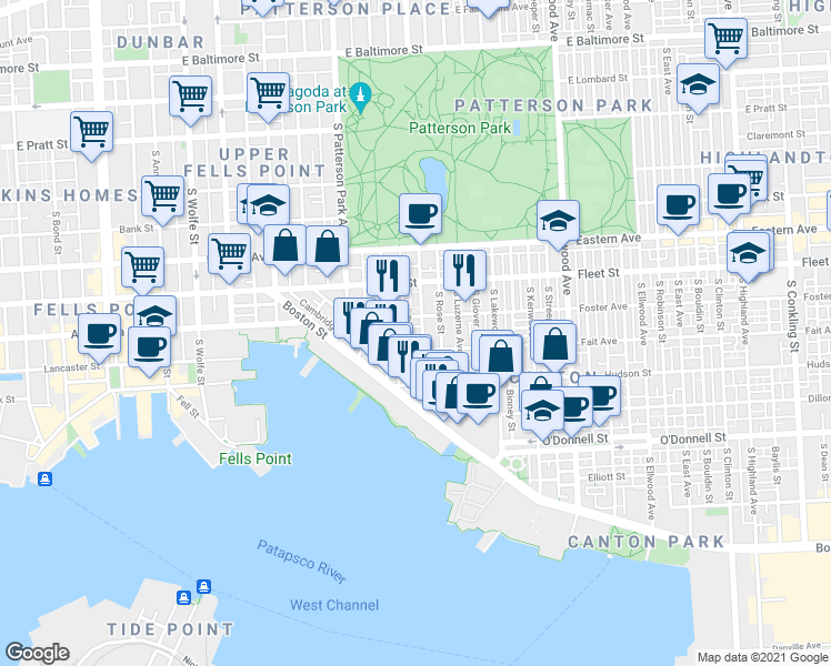 map of restaurants, bars, coffee shops, grocery stores, and more near 712 South Milton Avenue in Baltimore