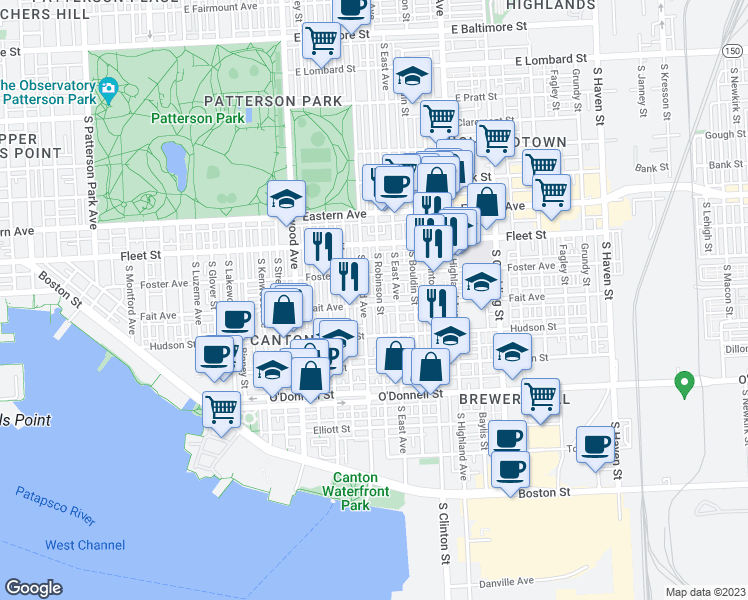 map of restaurants, bars, coffee shops, grocery stores, and more near 3112 Fait Avenue in Baltimore