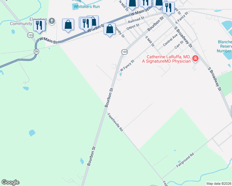 map of restaurants, bars, coffee shops, grocery stores, and more near 869 Ohio 133 in Blanchester