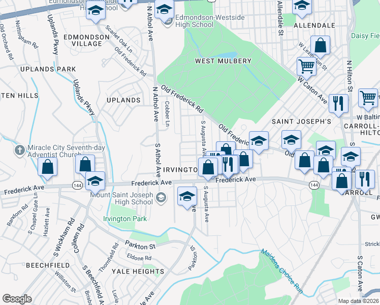 map of restaurants, bars, coffee shops, grocery stores, and more near 4210 Massachusetts Avenue in Baltimore