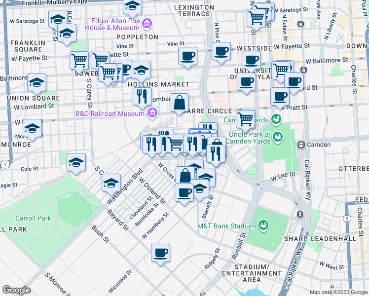 map of restaurants, bars, coffee shops, grocery stores, and more near 815 Ramsay Street in Baltimore