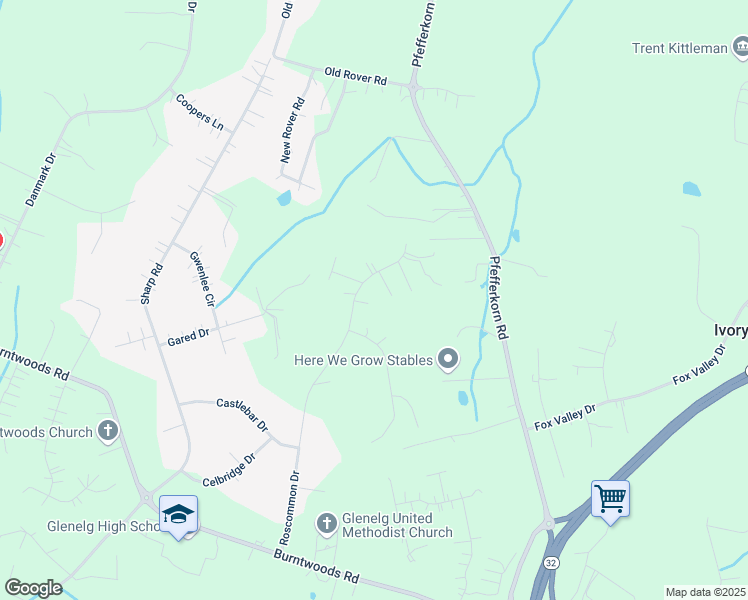 map of restaurants, bars, coffee shops, grocery stores, and more near 3229 Roscommon Drive in Glenelg
