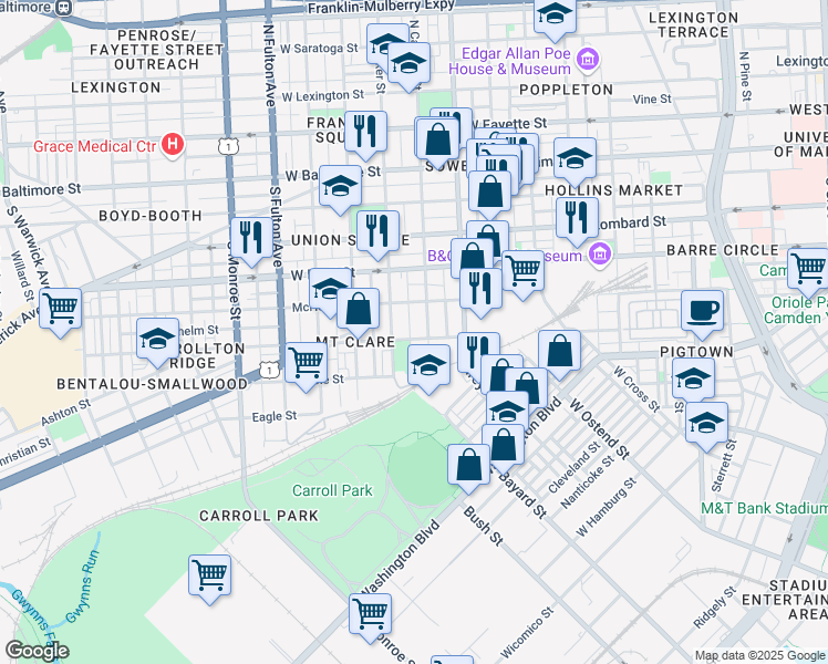 map of restaurants, bars, coffee shops, grocery stores, and more near 1408 Ramsay Street in Baltimore