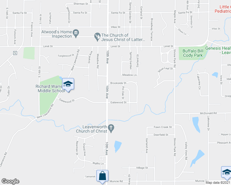 map of restaurants, bars, coffee shops, grocery stores, and more near 101 Pin Oak Street in Leavenworth