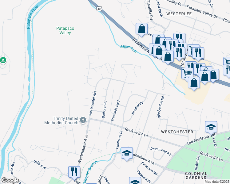 map of restaurants, bars, coffee shops, grocery stores, and more near 429 Rockway Road in Catonsville