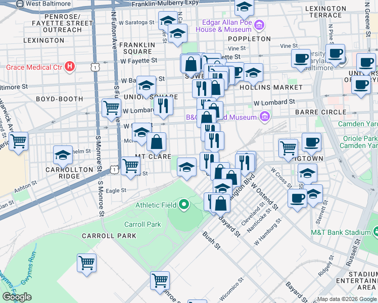 map of restaurants, bars, coffee shops, grocery stores, and more near 101 Independence Avenue Southeast in Washington