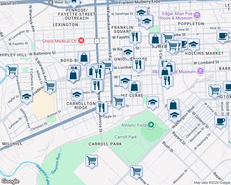 map of restaurants, bars, coffee shops, grocery stores, and more near 101 Independence Avenue Southeast in Washington