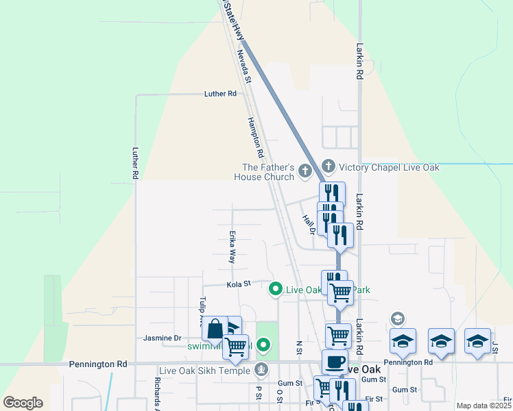 map of restaurants, bars, coffee shops, grocery stores, and more near 2889 Epperson Way in Live Oak