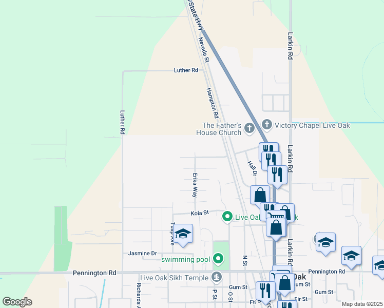 map of restaurants, bars, coffee shops, grocery stores, and more near 3001 Epperson Way in Live Oak