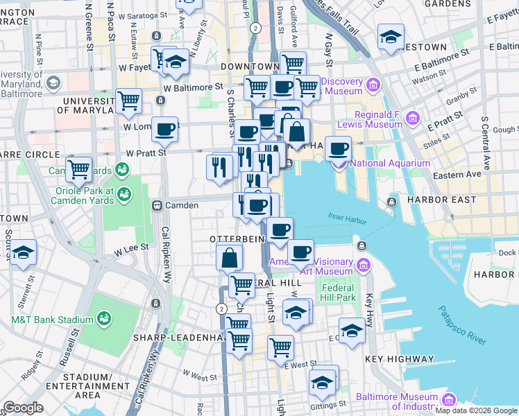 map of restaurants, bars, coffee shops, grocery stores, and more near 84 East Barre Street in Baltimore