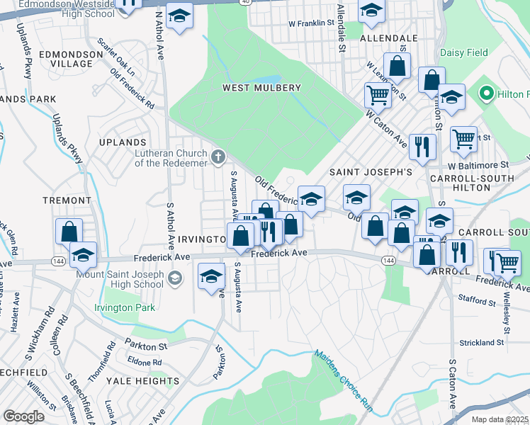 map of restaurants, bars, coffee shops, grocery stores, and more near 4012 Massachusetts Avenue in Baltimore