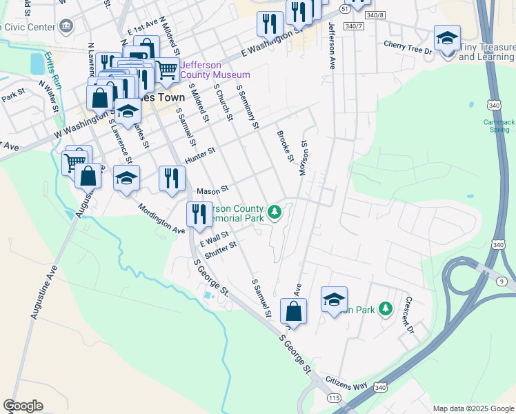 map of restaurants, bars, coffee shops, grocery stores, and more near 310 East Forrest Avenue in Charles Town