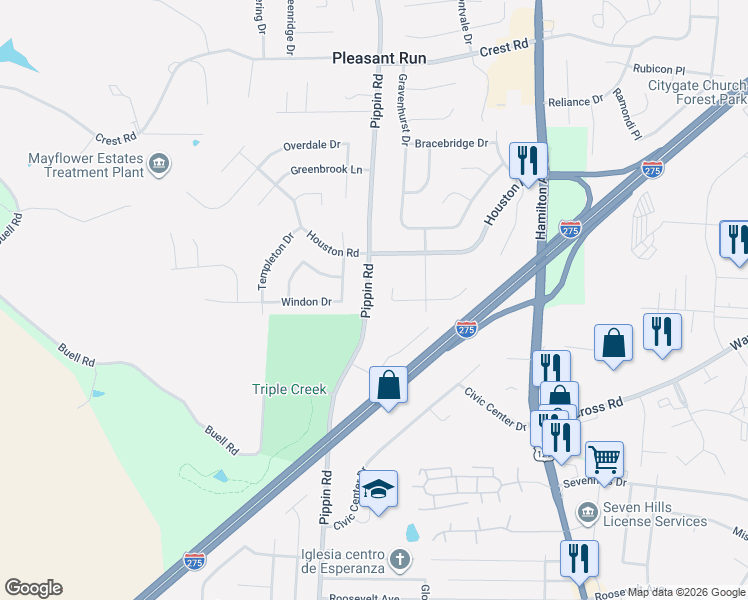 map of restaurants, bars, coffee shops, grocery stores, and more near 11256 Pippin Road in Cincinnati