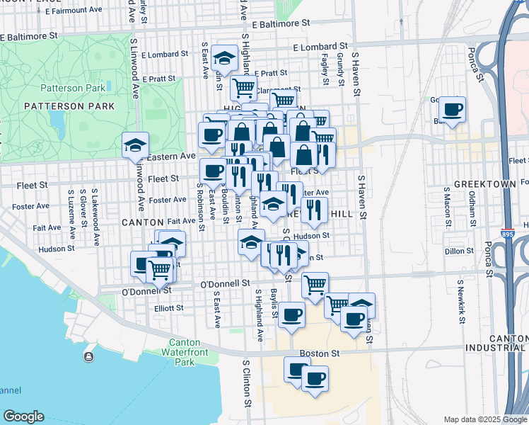 map of restaurants, bars, coffee shops, grocery stores, and more near 3420 Fait Avenue in Baltimore