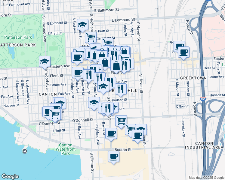 map of restaurants, bars, coffee shops, grocery stores, and more near 3602 Fait Avenue in Baltimore