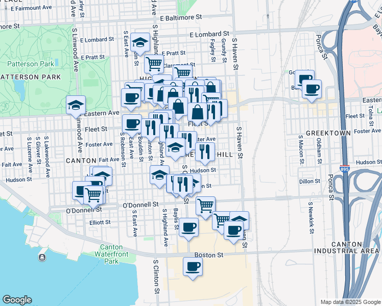 map of restaurants, bars, coffee shops, grocery stores, and more near 3602 Fait Avenue in Baltimore
