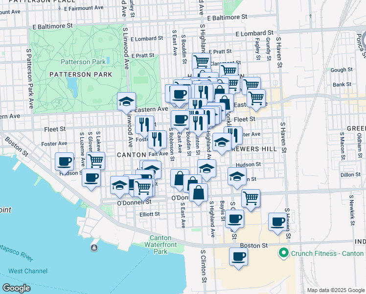 map of restaurants, bars, coffee shops, grocery stores, and more near 3224 Fait Avenue in Baltimore