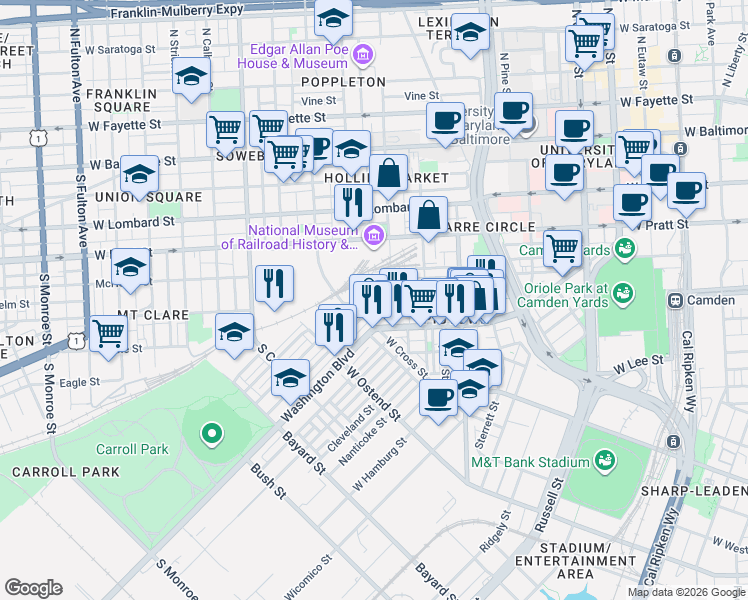map of restaurants, bars, coffee shops, grocery stores, and more near 101 Independence Avenue Southeast in Washington