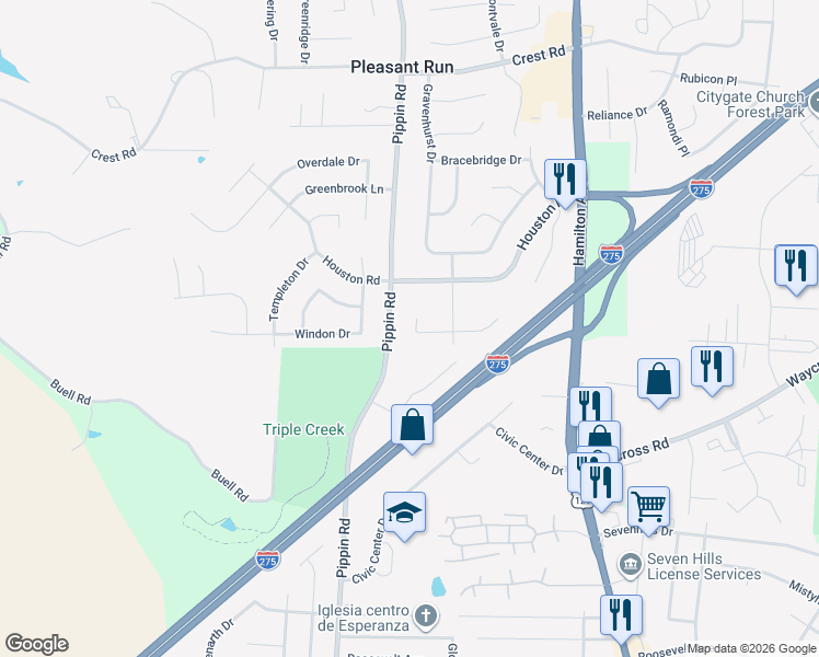 map of restaurants, bars, coffee shops, grocery stores, and more near 11256 Pippin Road in Cincinnati