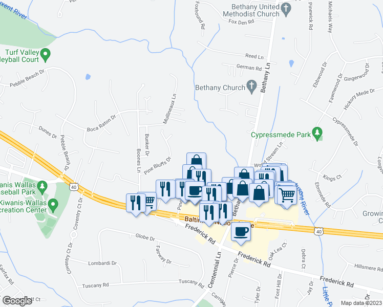 map of restaurants, bars, coffee shops, grocery stores, and more near 3079 Pine Orchard Lane in Ellicott City