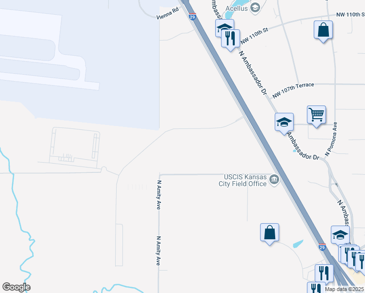 map of restaurants, bars, coffee shops, grocery stores, and more near 10451 Northwest Transcon Drive in Kansas City