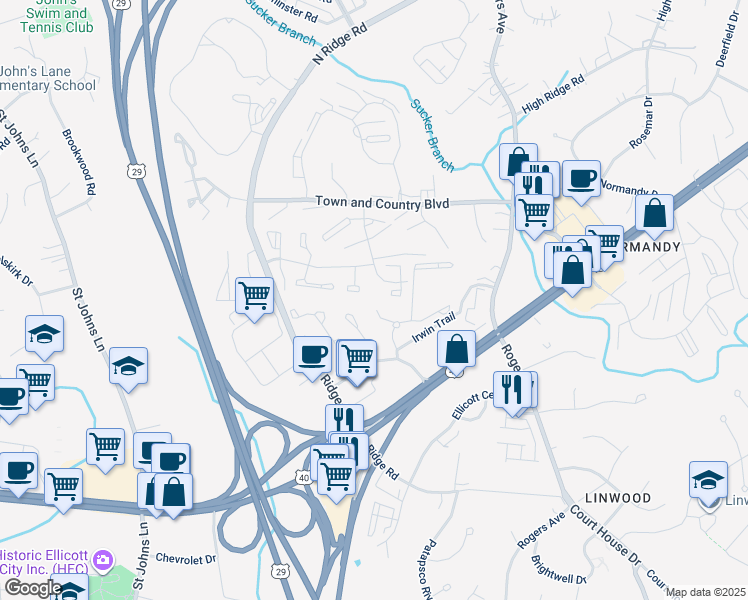 map of restaurants, bars, coffee shops, grocery stores, and more near 3169 Sonia Trail in Ellicott City