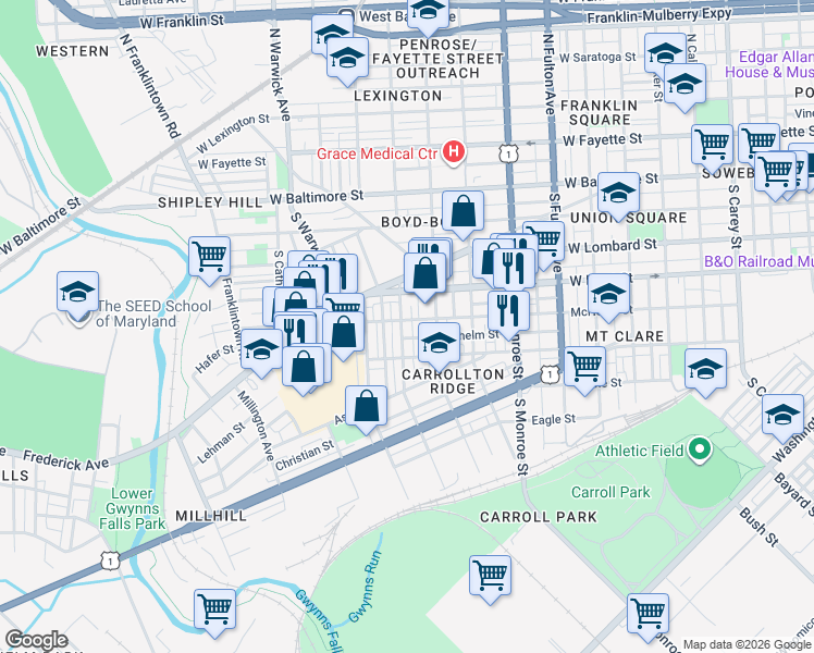 map of restaurants, bars, coffee shops, grocery stores, and more near 101 Independence Avenue Southeast in Washington