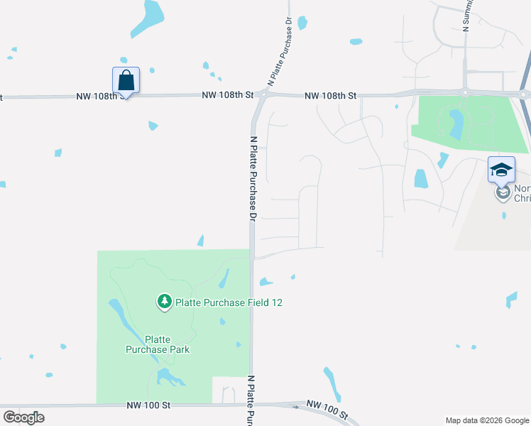 map of restaurants, bars, coffee shops, grocery stores, and more near 10373-10685 North Platte Purchase Drive in Kansas City
