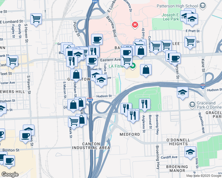 map of restaurants, bars, coffee shops, grocery stores, and more near 808 Umbra Street in Baltimore