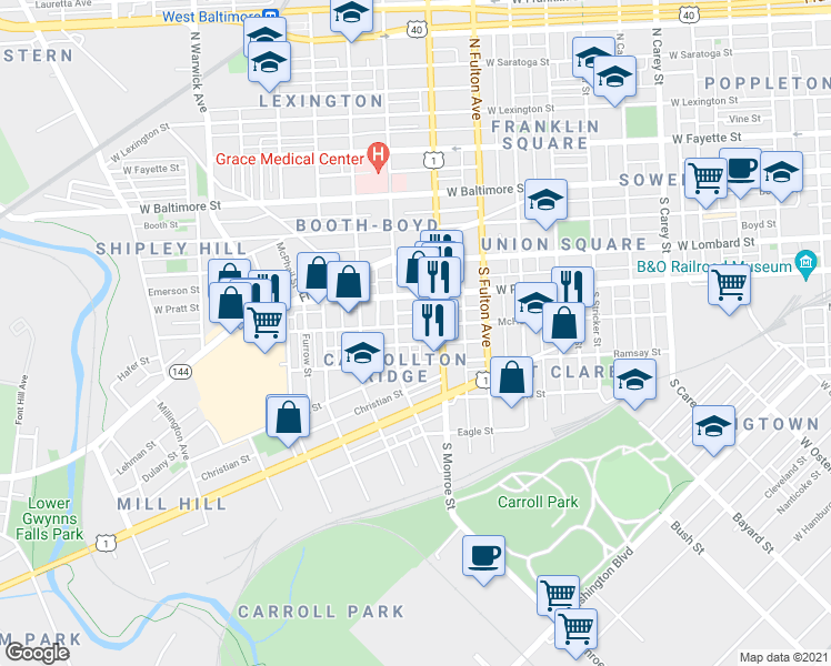 map of restaurants, bars, coffee shops, grocery stores, and more near 101 Independence Avenue Southeast in Washington