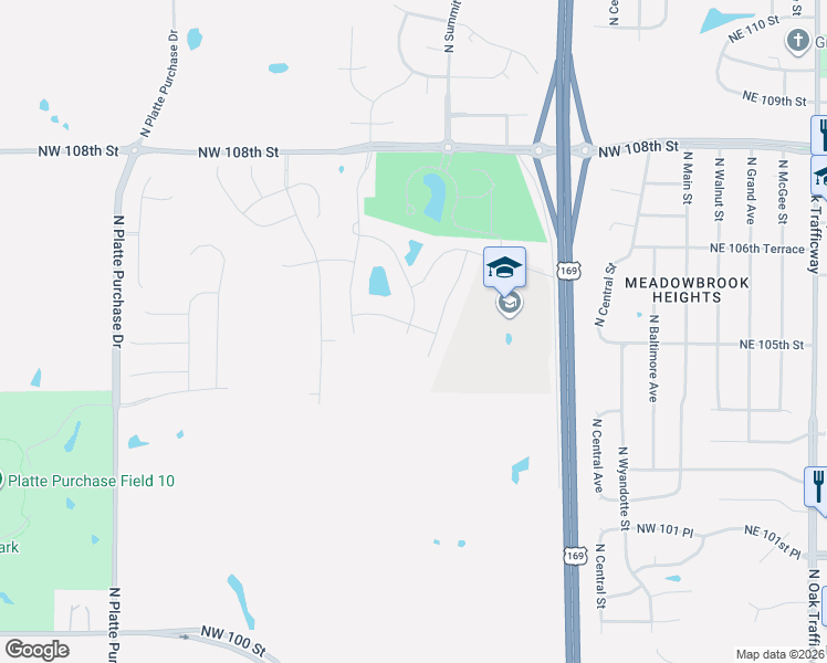 map of restaurants, bars, coffee shops, grocery stores, and more near 169 Highway in Kansas City
