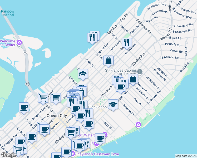 map of restaurants, bars, coffee shops, grocery stores, and more near 424 Asbury Avenue in Ocean City