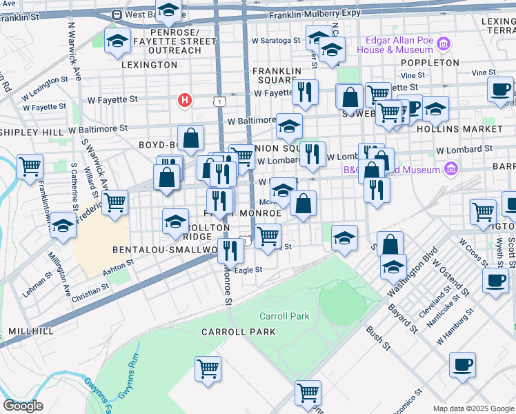 map of restaurants, bars, coffee shops, grocery stores, and more near 101 Independence Avenue Southeast in Washington