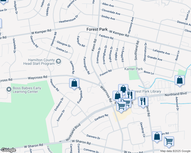 map of restaurants, bars, coffee shops, grocery stores, and more near 826 Faith Way in Cincinnati