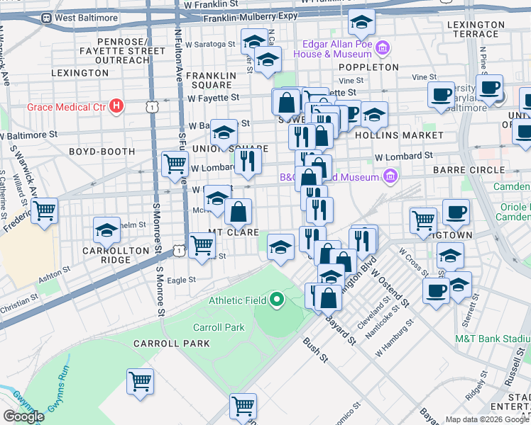 map of restaurants, bars, coffee shops, grocery stores, and more near 101 Independence Avenue Southeast in Washington