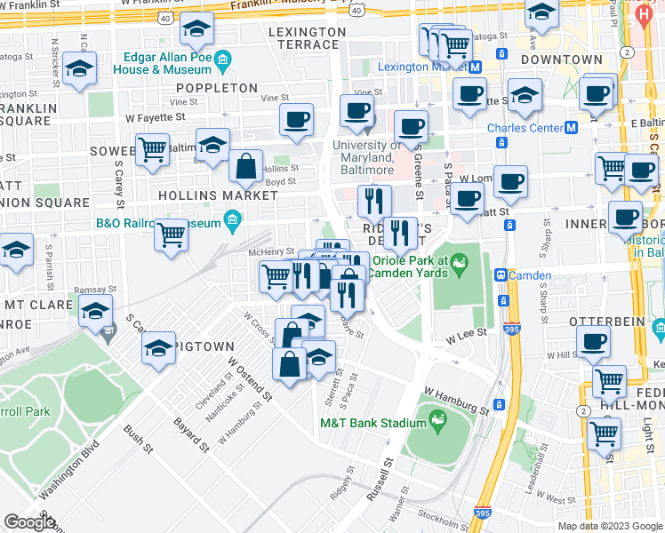 map of restaurants, bars, coffee shops, grocery stores, and more near 1035 West Barre Street in Baltimore