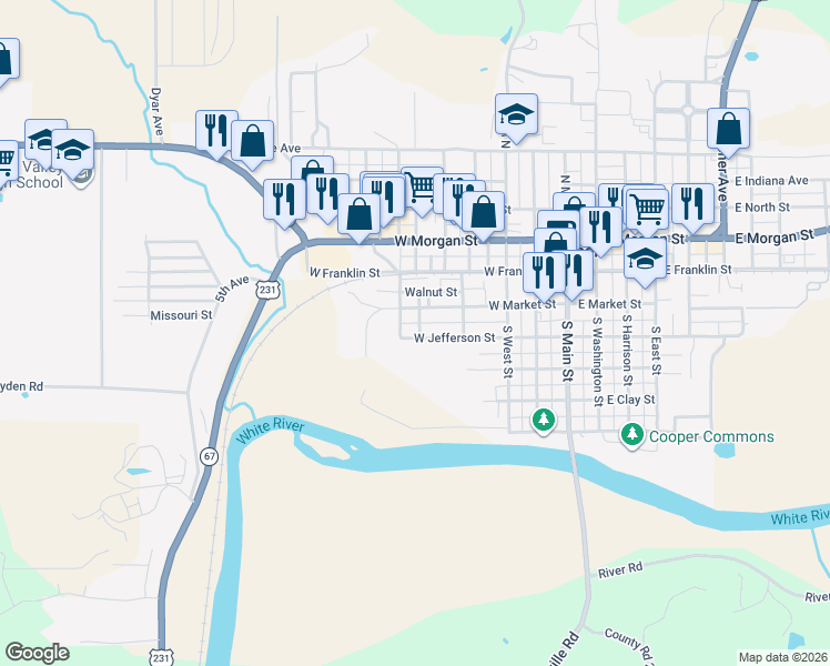 map of restaurants, bars, coffee shops, grocery stores, and more near 601-651 W Market St in Spencer