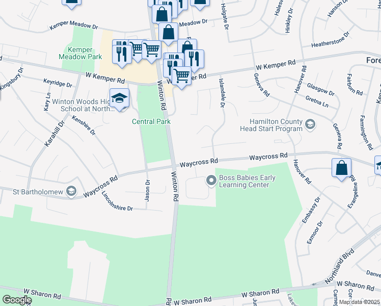 map of restaurants, bars, coffee shops, grocery stores, and more near 1107 Indra Court in Cincinnati