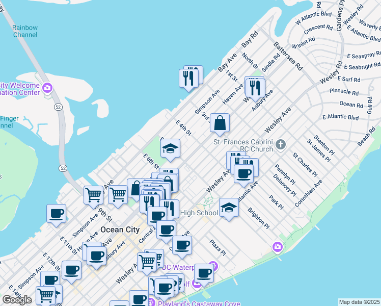 map of restaurants, bars, coffee shops, grocery stores, and more near 204 East 4th Street in Ocean City
