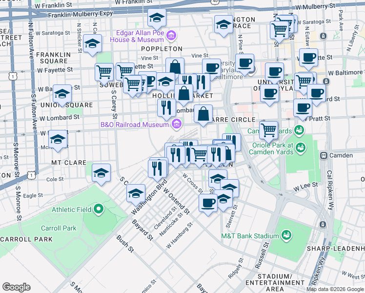 map of restaurants, bars, coffee shops, grocery stores, and more near 101 Independence Avenue Southeast in Washington