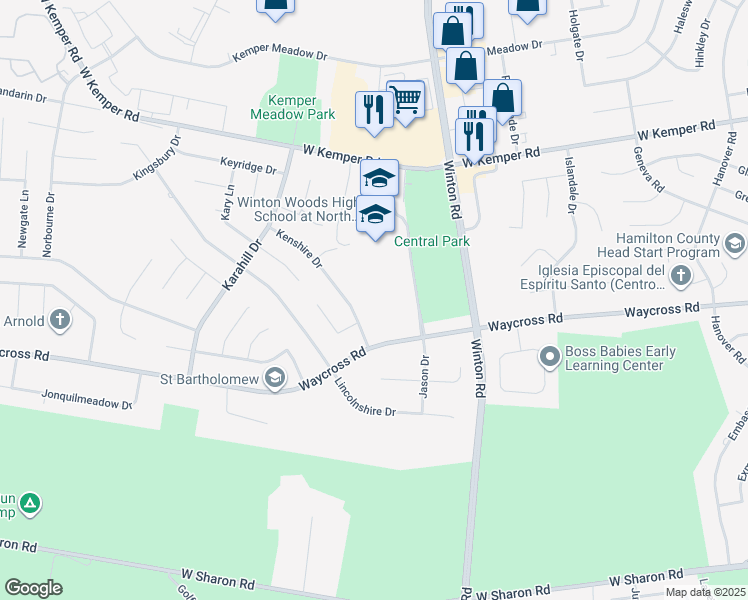 map of restaurants, bars, coffee shops, grocery stores, and more near 11326 Kenshire Drive in Cincinnati