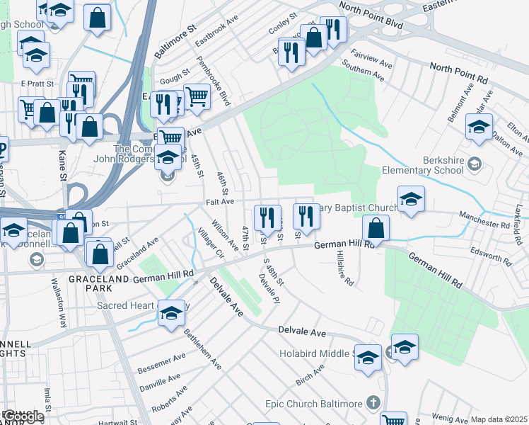 map of restaurants, bars, coffee shops, grocery stores, and more near 609 48th Street in Baltimore