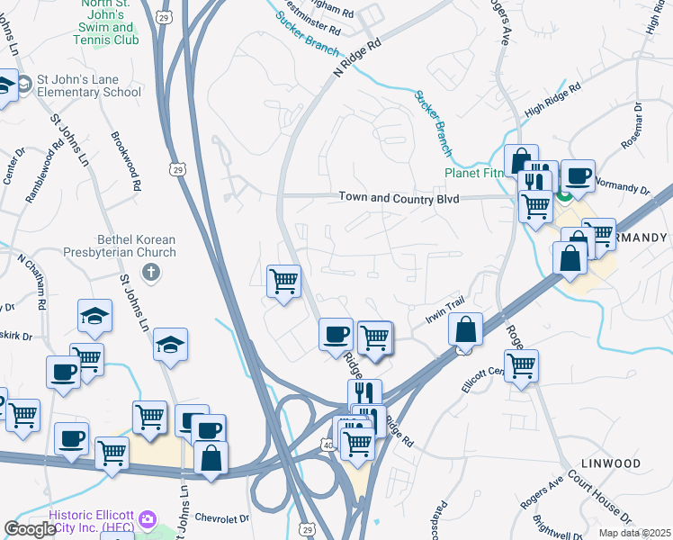 map of restaurants, bars, coffee shops, grocery stores, and more near 3325 Sonia Trail in Ellicott City