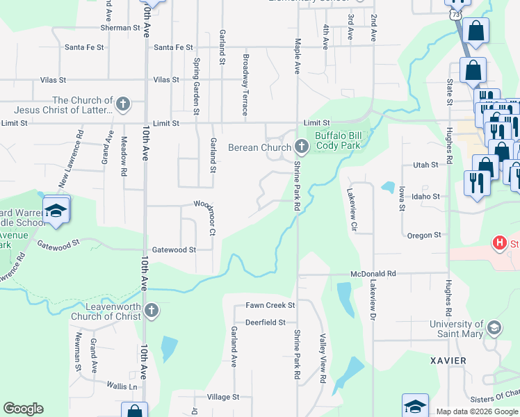 map of restaurants, bars, coffee shops, grocery stores, and more near 735 Silver Leaf Street in Leavenworth