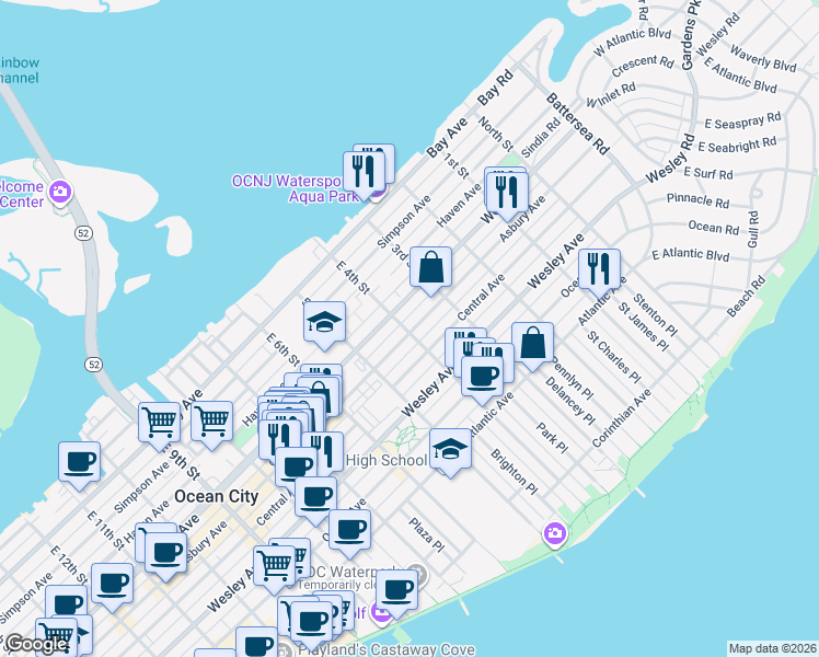 map of restaurants, bars, coffee shops, grocery stores, and more near 411 Asbury Avenue in Ocean City