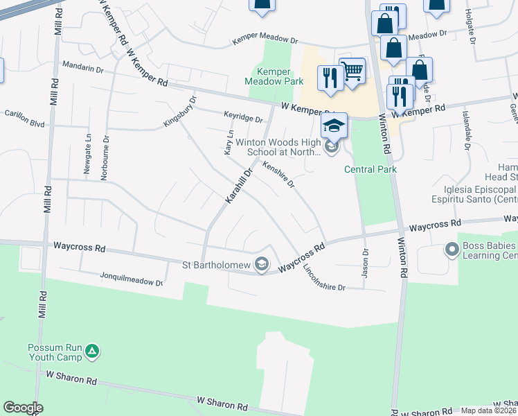 map of restaurants, bars, coffee shops, grocery stores, and more near 11373 Lincolnshire Drive in Cincinnati