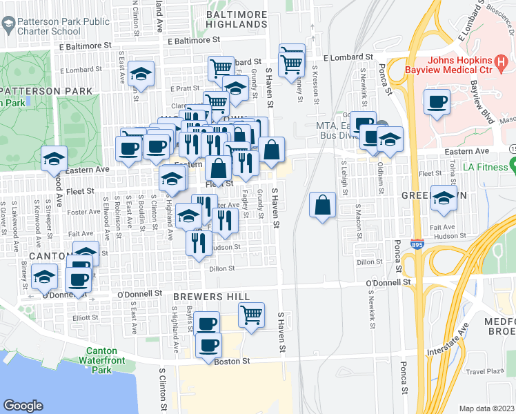 map of restaurants, bars, coffee shops, grocery stores, and more near 3925 Foster Avenue in Baltimore